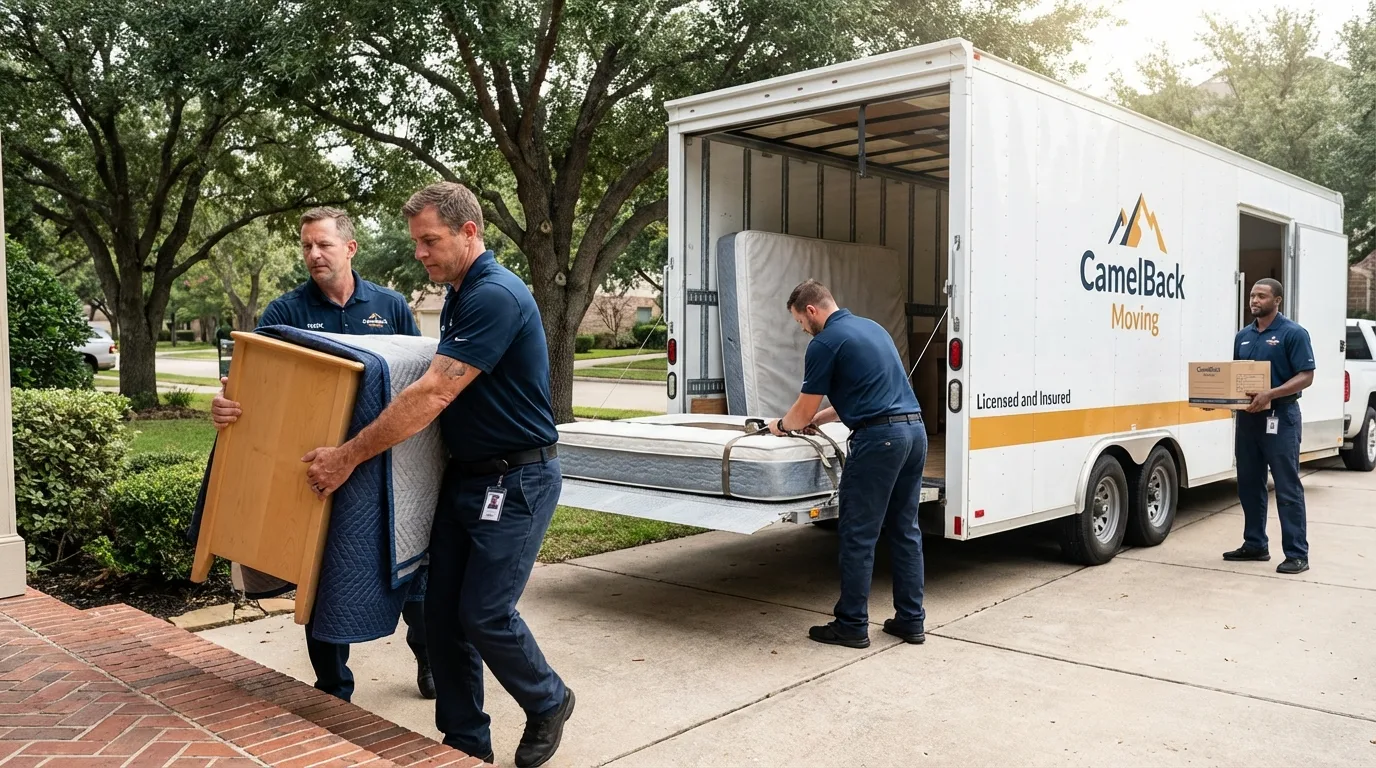 Crew loading residential truck for cross-state move from Middletown, RI