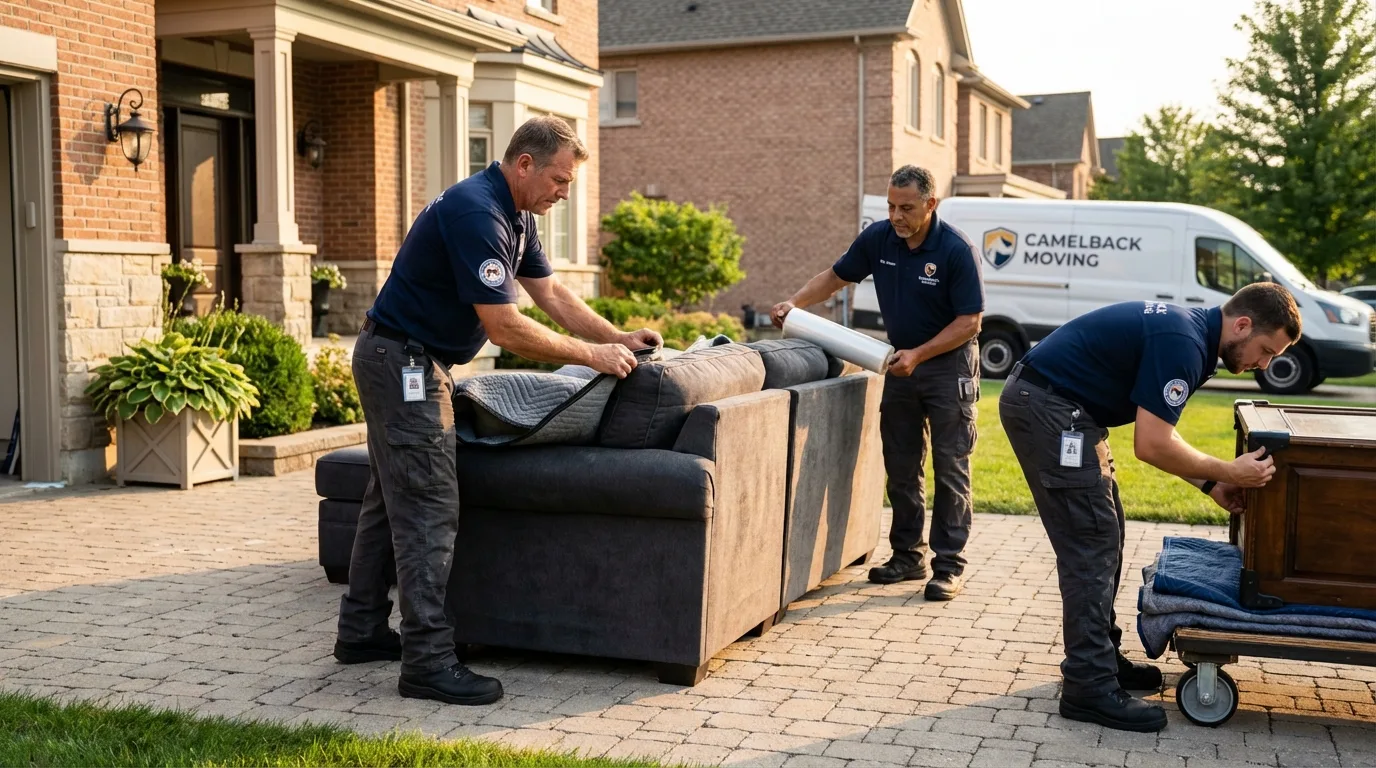 Large estate moving crew wrapping furniture in Middletown, RI